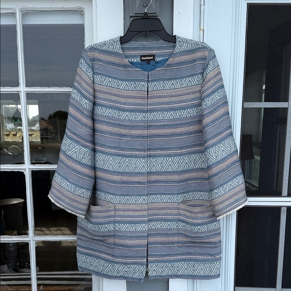 Paul Stuart - Made in Italy Striped Long Jacket with Pockets - size L